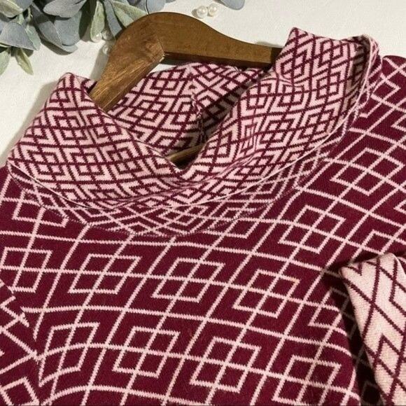 Anthropologie Moth Galena Cowl Neck Sweater L Red Cream Alpaca Blend - Picture 7 of 12